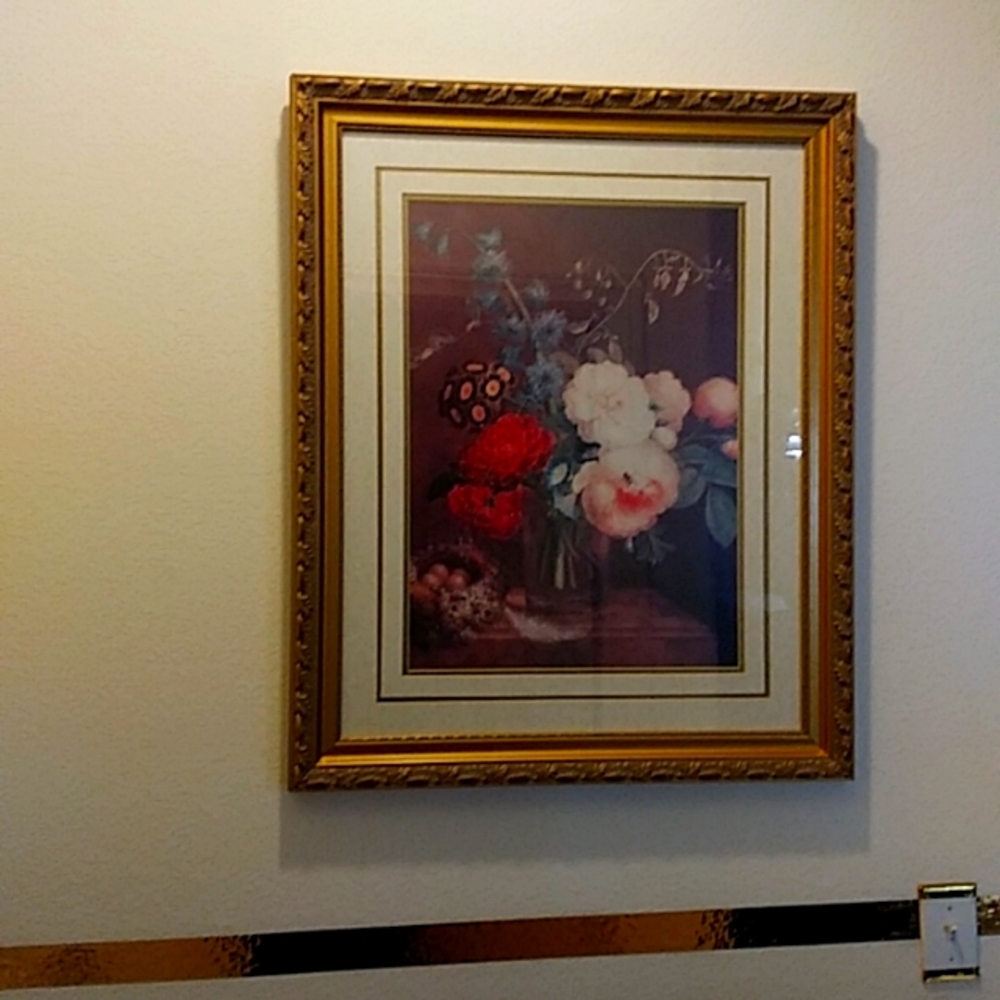 Antique Floral Painting. Size 32×26. Framed in Gold Leaf.